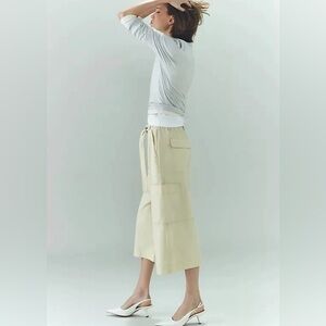 MAEVE ANTHROPOLOGIE Wide Leg Utility Culottes Crop‎ Ivory Tie Pants S